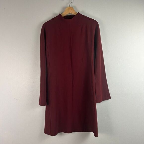 Theory Dolman Shift Dress - Mock Neck Long Sleeve - Burgundy - Picture 2 of 8